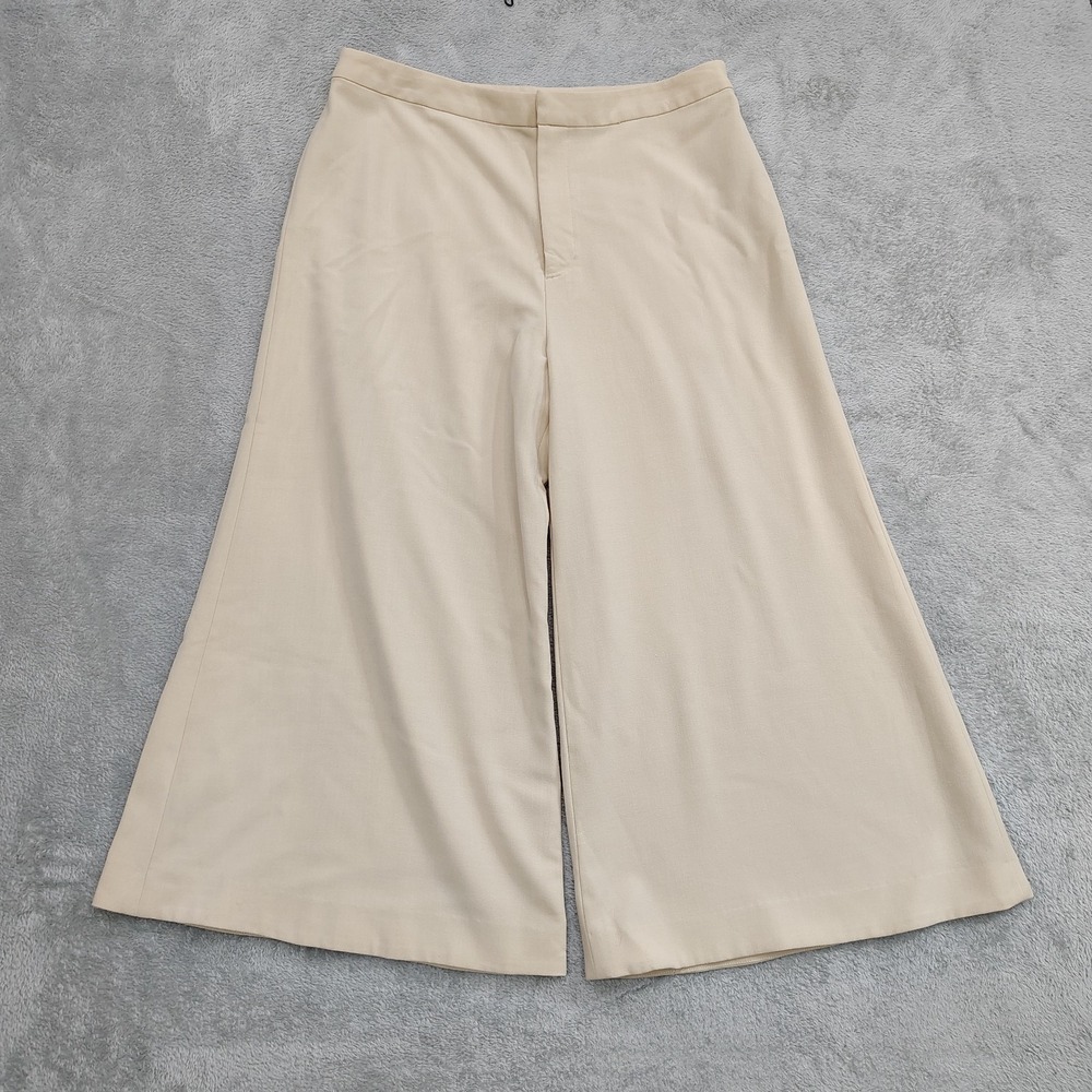 Samuel Dong Palazzo Pants Womens XL Beige High Waisted Wide Flared‎ Leg Cropped